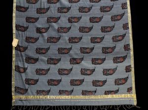 Indian Sari Fabric - 1950s 60s Paisley Block Print Cotton - Gray Terracotta Orange Black - Metallic  - Fashionconstellate.com