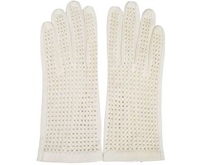 Vintage 1960s Gloves White Lattice Leather Unused Size 6 1/2