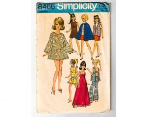60s Vintage Doll's Mini Dress Pattern - Dated 1969 Mini Babydoll for 11 1/2 Inch Fashion Doll 