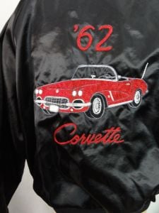 Vintage '62 CORVETTE Men's Satin Embroidered Black Bomber Jacket Lined Windbreaker | L/XL - Fashionconstellate.com