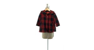 1940s/50s child coat swing coat red black plaid wool Size 4