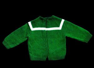Size 3T 4T Girl's Cardigan - 1950s 60s Toddlers Kelly Green Wool Knit Sweater with White Mod Stripe 