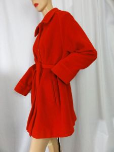 Vintage 60s Lipstick Red Wool 3/4 Length Coat Size Belted of Forstmann Fabric by Fashionbilt | XL - Fashionconstellate.com