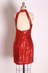 1980s Red Sequin Lurex Bodycon Hourglass Halter Neck Look Mini Dress by Fredericks of Hollywood - Fashionconstellate.com