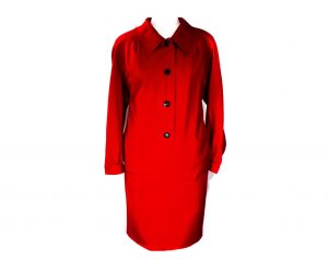 Size 12 Valentino Dress - Red Wool Challis 80s Designer Boutique Sheath Long Sleeved Tailored