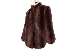 Vintage 70s Short Fake Fur Brown Gray Faux Fur Teddy Bear Coat by Hillmoor  | M/L
