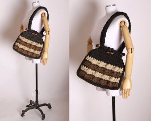 1970s Black, Brown and Tan Macrame Woven Shoulder Handbag by Casa De Filby