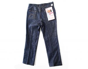 Large Retro Denim Jeans - 1960s Dark Indigo Blue Cotton - Ladies Size 12 Straight Leg 60s Dungarees - Fashionconstellate.com