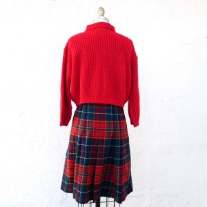 Vintage 1960s Red Plaid Wool Skirt - Fashionconstellate.com