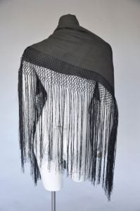 edwardian shawl | 1920s black silk shawl | vintage 20s silk fringe wrap | square, one size - Fashionconstellate.com