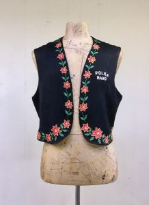 Vintage 1950s 1960s Shriners Vest, Black Wool Chain-Stitch Embroidery, Al Malaikah Polka Band - Fashionconstellate.com