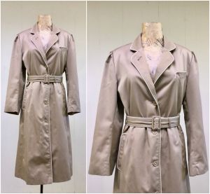 Vintage 1970s Women's Khaki Trench Coat 70s Tan Raincoat with Zippered Lining Beige All Weather Coat