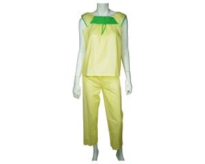 Vintage 1970s Unused Pyjamas Yellow Cotton Plisse NOS Summer Pajamas Ladies L