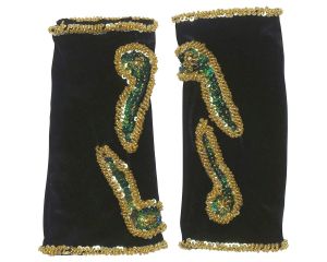 Vintage Gauntlet Gloves Stretchy Black Velvet Beaded and Sequinned Fingerless - Fashionconstellate.com
