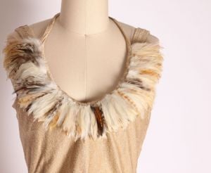 1970s Reptile Crocodile Textured Crop Top Feather Collar Halter Top Tank Top by Carabella - S/M - Fashionconstellate.com