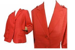 Anne Klein Vintage 80s Designer Blazer Peach Orange Linen Cotton Blend Jacket | L