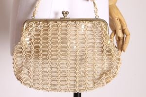 1950s White and Clear Beaded Plastic Clasp Purse