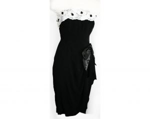Size 4 Black Cocktail - 1950s Inspired Strapless Dress with White Lace - 350 Dollar Original Tag 