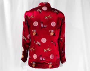Medium Asian Jacket - Reversible Scarlet Red & Yellow Satin Brocade - Eastern 50s Evening Jacket - Fashionconstellate.com