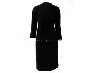Size 10 Italian Designer Dress - 1950s Black Angora Knit Two-Piece with Deco Beading - 50s 60s Sweat - Fashionconstellate.com