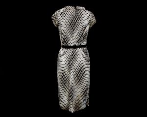 Size 10 1960s Dress - Summer Optical Print Mod Sheath with Original Belt - 1960s Short Sleeve Brown - Fashionconstellate.com