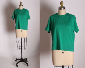 1950s Kelly Green Short Sleeve Wool Knit Shirt Blouse - L