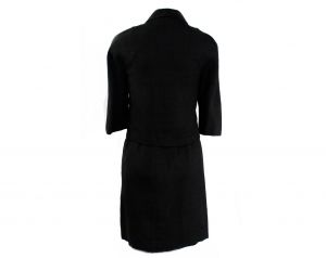 Size 2 Black Suit - XS 1950s 60s Audrey Style Tailored Jacket & Pencil Skirt - Chic Raw Silk Office - Fashionconstellate.com