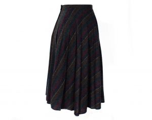 Size 2 1970s Flared Skirt - XS 70s Diagonal Striped A Line - Burnt Orange Camel Tan Denim Blue Teal  - Fashionconstellate.com