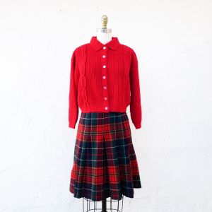 Vintage 1960s Red Plaid Wool Skirt