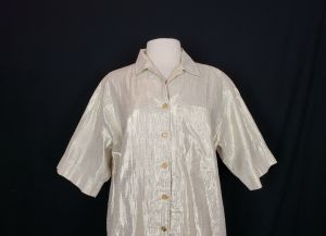 80s Blouse Gold White Shiny Stripes Top by Lizwear| Vintage Misses L - Fashionconstellate.com