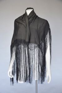 edwardian shawl | 1920s black silk shawl | vintage 20s silk fringe wrap | square, one size