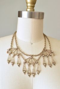 Rashida 1930s brass bib necklace, art deco jewelry, geometric necklace,  brass necklace - Fashionconstellate.com