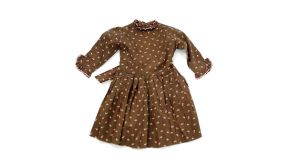 1970s girls calico dress brown pink floral pleated dress Size 6