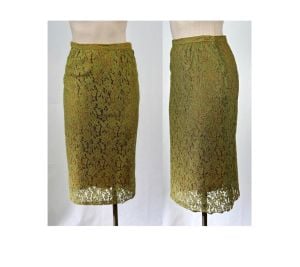 50s 60s Chartreuse Lace Pin-Up Rockabilly Wiggle Pencil Skirt | W 27'' - Fashionconstellate.com