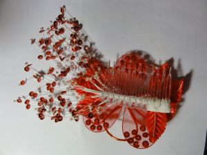 Vintage 80s Red Flower Comb with Sequins and Beads Hair Accessory Wedding Prom Fascinator - Fashionconstellate.com