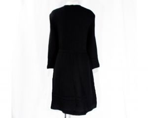 Size 10 Italian Wool Dress - 1960s Black Asymmetric Cabled Sweater Knit by Cadillac - Long Sleeve - Fashionconstellate.com