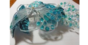 Vintage 80s Aqua Blue Green Beaded Flower Comb with Sequins Wedding Prom Hair Fashion Fascinator