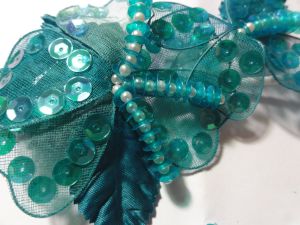 Vintage 80s Aqua Blue Green Beaded Flower with Sequins For Hat Making Millinery Wedding Prom Sewing - Fashionconstellate.com