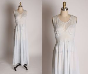 1950s Light Blue Nylon Opaque Sheer Fit and Flare Nightgown - S