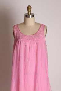 1960s Pink Nylon Double Layer Sleeveless Sheer Overlay Lace Detail Nightgown by Sears - L - Fashionconstellate.com