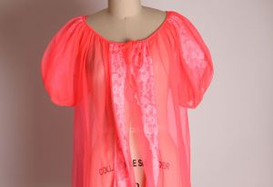 1960s Hot Electric Pink Sheer Nylon Lingerie Robe Negligee - XL - Fashionconstellate.com