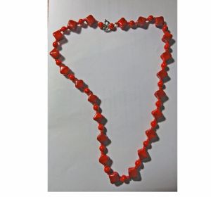 Vintage Choker 1960s Necklace Square Red Glass Beads Single Strand Necklace 60s Rockabilly Pin Up