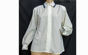 Vintage 80s Secretary Blouse Off White w/Black Long Sleeves by Country Sophisticates by Pendleton