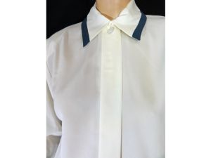Vintage 80s Secretary Blouse Off White w/Black Long Sleeves by Country Sophisticates by Pendleton - Fashionconstellate.com