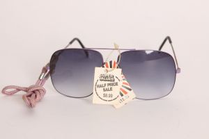 Deadstock 1970s Purple Frame and Gray Lenses Purple Chain Aviator Sunglasses
