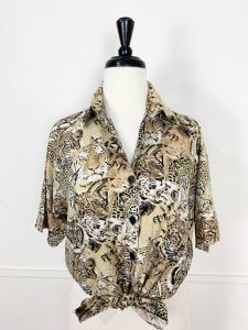 Vintage 1990's Animal Print Rayon Button Down Top | Made by Jeri Maque | Bust 42'' | Waist 40'' - Fashionconstellate.com