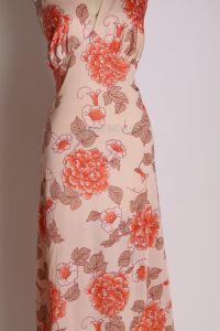 1960s Pink and Beige Floral Print Deep V Sleeveless Nightgown - XL - Fashionconstellate.com