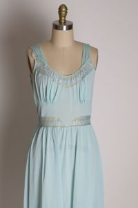 1950s Blue Nylon Sleeveless Full Length Nightgown by Kayser - XS - Fashionconstellate.com