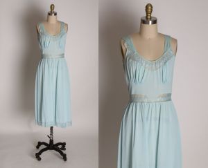 1950s Blue Nylon Sleeveless Full Length Nightgown by Kayser - XS