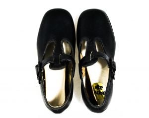 Size 7.5 Toddler Girl Shoes - Black Leather Mary Jane Style - 1950s 60s Young Child T-Strap 7 1/2 D - Fashionconstellate.com